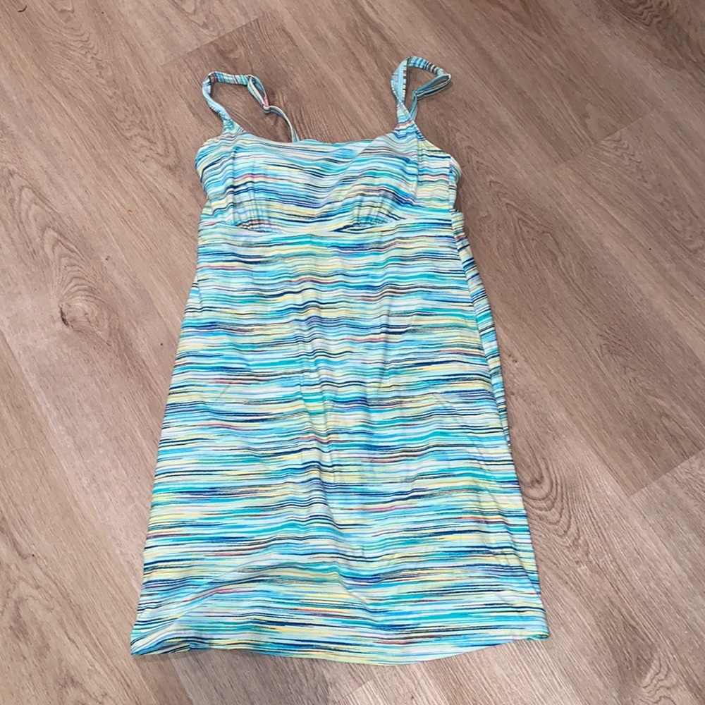 Lands’ End Teal Striped Swim Tennis Dress